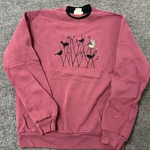 Morning Sun Sweatshirt Womens Size M Burgundy Bird Embroidered Double Collar